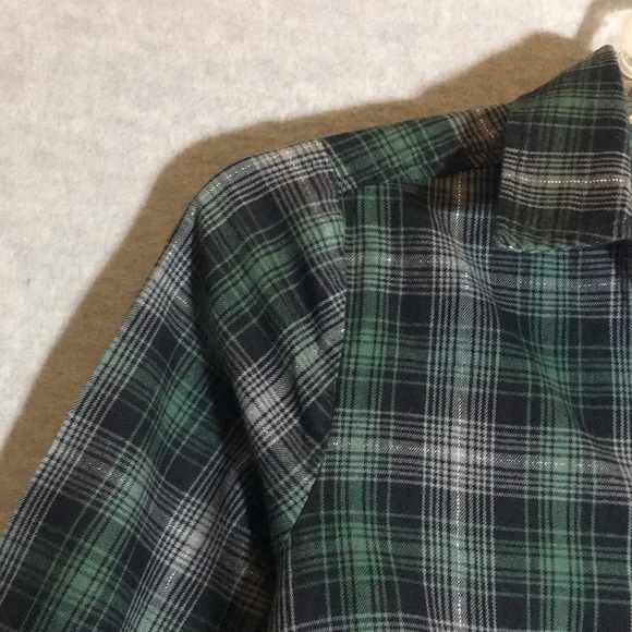 DEMOCRACY Boho Cotton Plaid Front & Sleeves Contrasting Embroidered Velvet Back - Picture 8 of 16